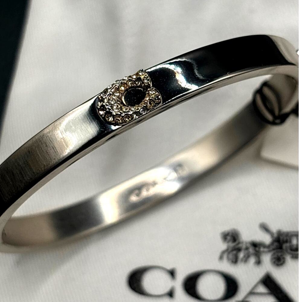 Coach Pavé C Hinged Silver Tone Bangle Women's Bracelet NIBWT - Picture 7 of 17